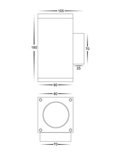 QUADRU Square Surface Mounted Up & Down Wall Light Poly HV3624T-BLK 2