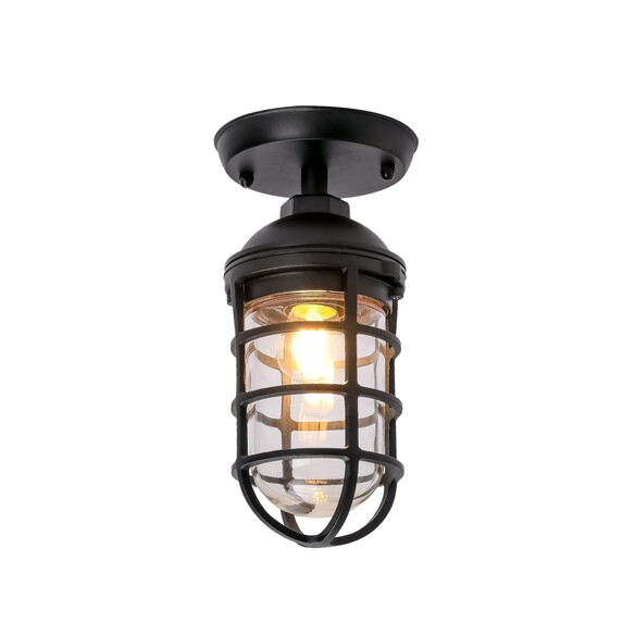 VILLAKU1 - VILLAKU Exterior Cylinder Aluminium & Glass with Cage Ceiling / Wall Lights IP44