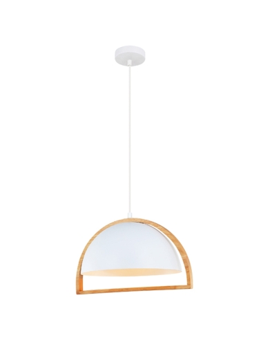PENDANT ES 72W MATT WH Dome + Wood Frame OD370mm x H215mm 3m cable WTY 1YR