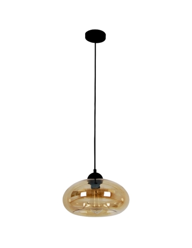 PENDANT ES 60W AMBER GLASS OVAL OD275mm x H200mm 3m cable WTY 1YR