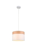 TAMBURA Scandinavian Medium Drum Cloth Shade with Wood Veneer Trim Pendant Lights