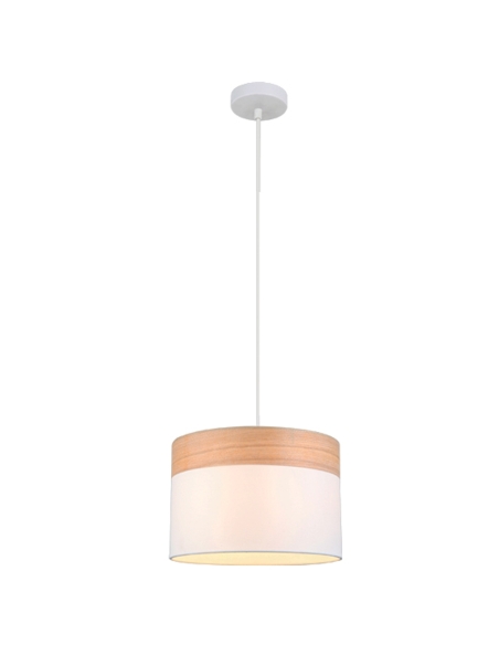 TAMBURA03 - TAMBURA Scandinavian Medium Drum Cloth Shade with Wood Veneer Trim Pendant Lights