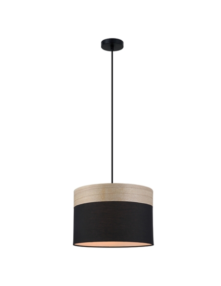 TAMBURA04 - TAMBURA Scandinavian Medium Drum Cloth Shade with Wood Veneer Trim Pendant Lights