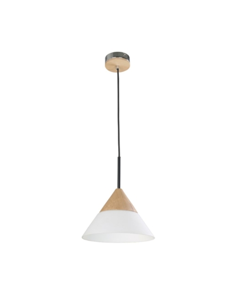 FINN2 - FINN Scandinavian Blonde Wood & Opal Glass Wide Cone Pendant Light