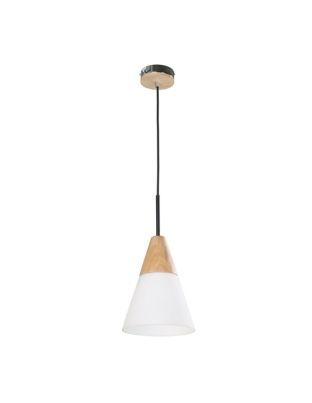 FINN3 - FINN Scandinavian Blonde Wood & Opal Glass Medium Cone Pendant Light