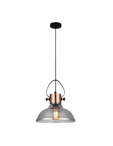 PENDANT ES 60W Copper Plate with smoked Glass Dome OD250mm x H270mm 3m cable WTY 1YR