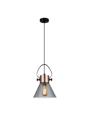 PENDANT ES 60W Copper Plate with smoke Glass Flat Top Cone OD180mm x H280mm 3m cable WTY 1YR