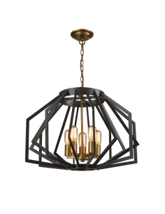 GAMBA Wide Angular Cage 5 Light Pendant Oiled Bronze - GAMBA1