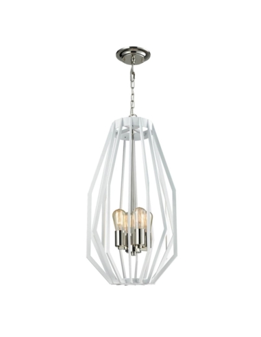 PENDANT ES x 4 60W White and polished Nickel Narrow Angular Cage OD380mm x H750mm 3m chain WTY 1YR