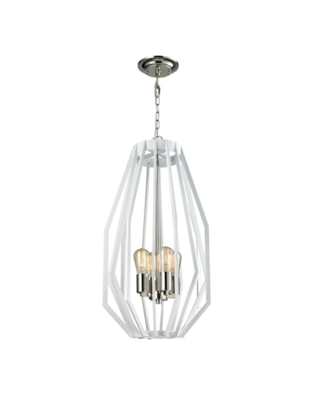 GAMBA4 - GAMBA Industrial White Rustic Narrow Angular Cage Pendant Light