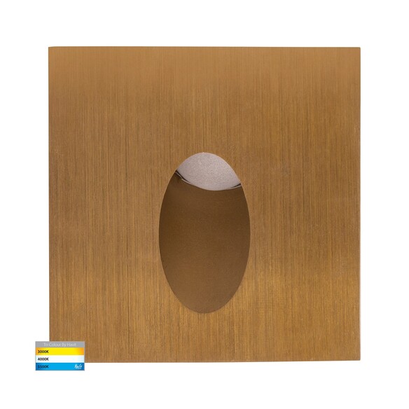HV3215T-BR-12V - Reces Brass Square TRI Colour Recessed LED Step Light