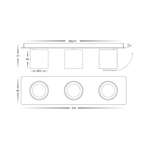 HV4003T-3-WHT - Sbarra White 3 Light Adjustable HV4003T-3-WHT