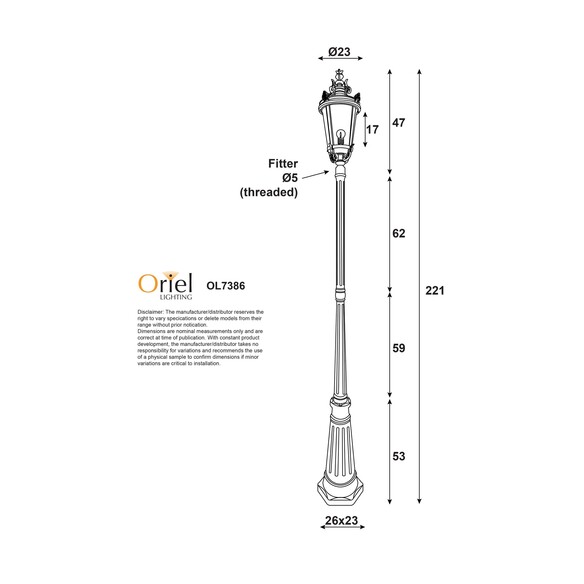 OL7386BK - ALBION Black IP44 E27 221cm OL7386BK