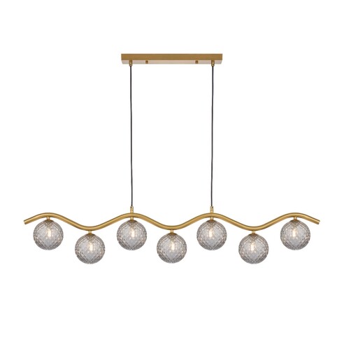7 Light Pendant Antique Gold - Smoke Tear