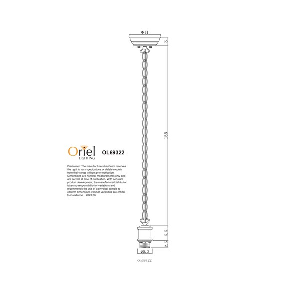 OL69322WH - ALBANY 180cm White Cloth Cord with OL69322WH