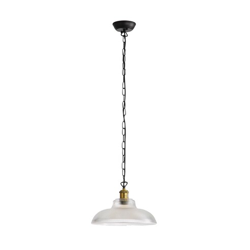 OTTER Black and Antique Brass with Ribbed Clear Glass E27 Traditional Pendant