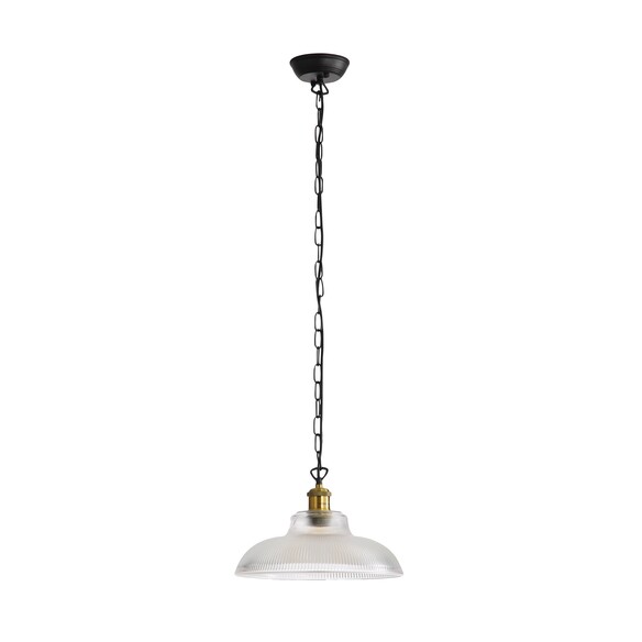 OL62259/30CL - OTTER Black and Antique Brass with Ribbed Clear Glass E27 Traditional Pendant