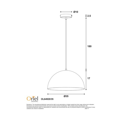 OL64920/35WH - LEXI.35 Single White Metal Dome OL64920/35WH