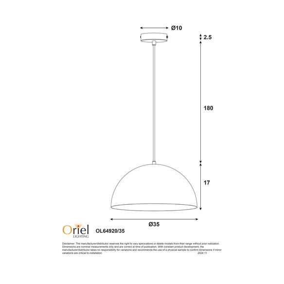OL64920/35WH - LEXI.35 Single White Metal Dome OL64920/35WH