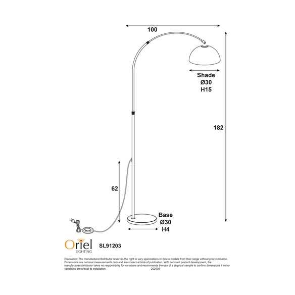 SL91203BK - Marmo Arc Floor Lamp with Marble Base SL91203BK