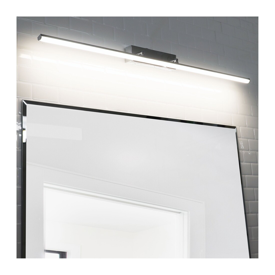 Chrome vanity bar on subway tile — Kari 90 Chrome 18W CCT Vanity IP44