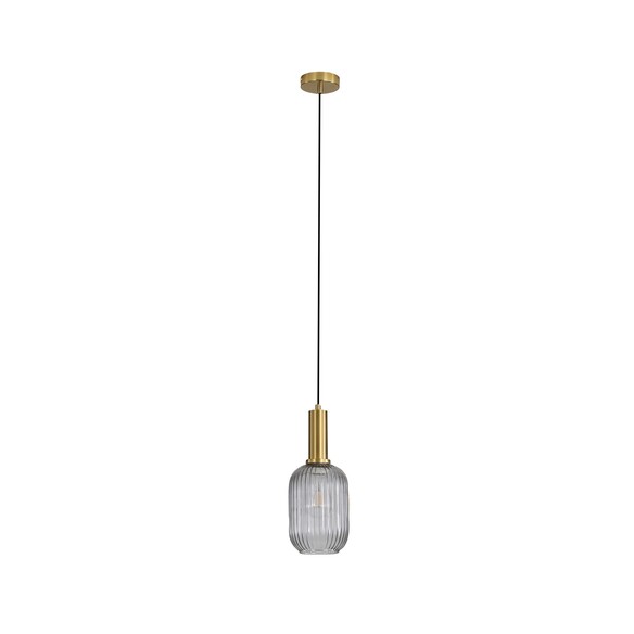 OL63751/13SM - LUXE.130 Single Black and Satin Brass with Ribbed Smoke Glass E27 Pendant
