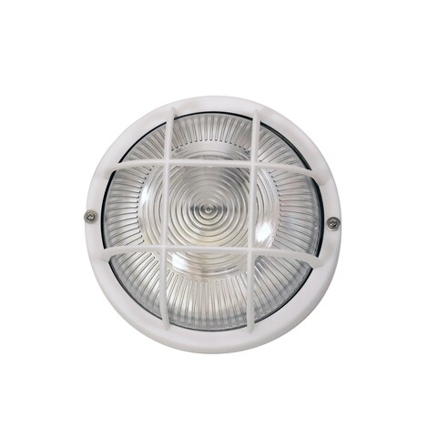 RUND White 18cm E27 IP54 Round Caged Black Bunker Light