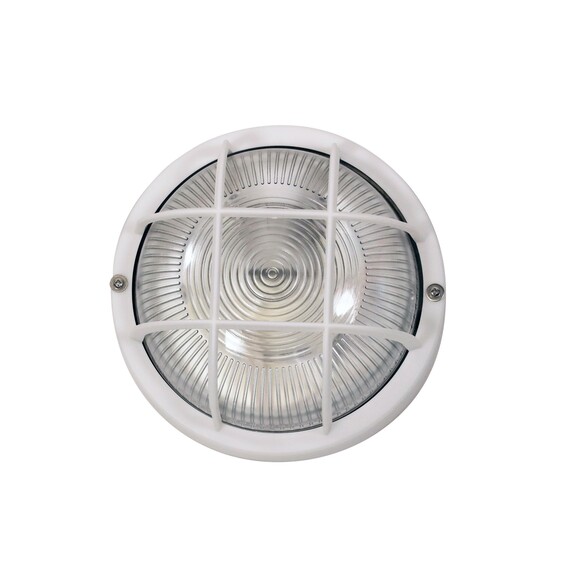 LF7952WH - RUND White 18cm E27 IP54 Round Caged Black Bunker Light
