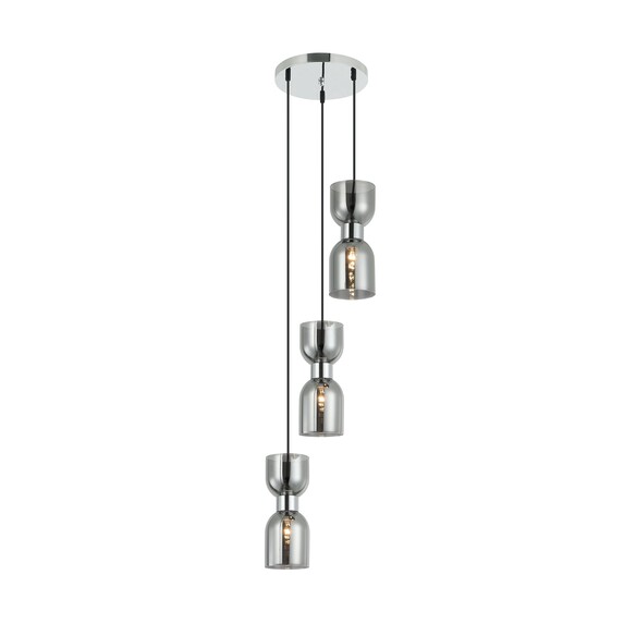 CLESSIDRA2X3R - Interior Mirror Finish Smokey Black / Opal Glass Ellipse Multiple Round Base Pendant Lights