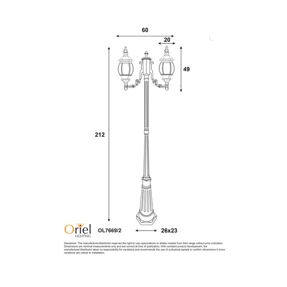 OL7669/2BK - HIGHGATE Twin Black IP44 E27 212cm OL7669/2BK