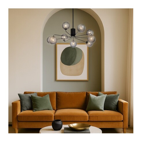 FELTON PE09BKOM - 9 Light Pendant Black - Opal FELTON PE09BKOM