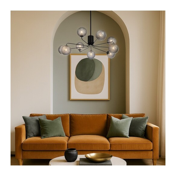 FELTON PE09BKOM - 9 Light Pendant Black - Opal FELTON PE09BKOM