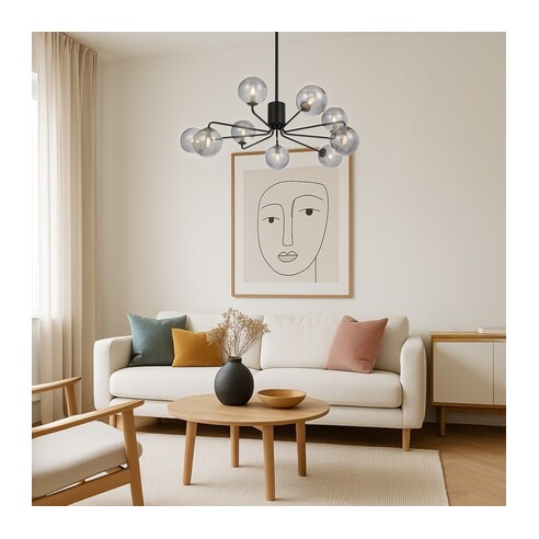 FELTON PE09BKOM - 9 Light Pendant Black - Opal FELTON PE09BKOM