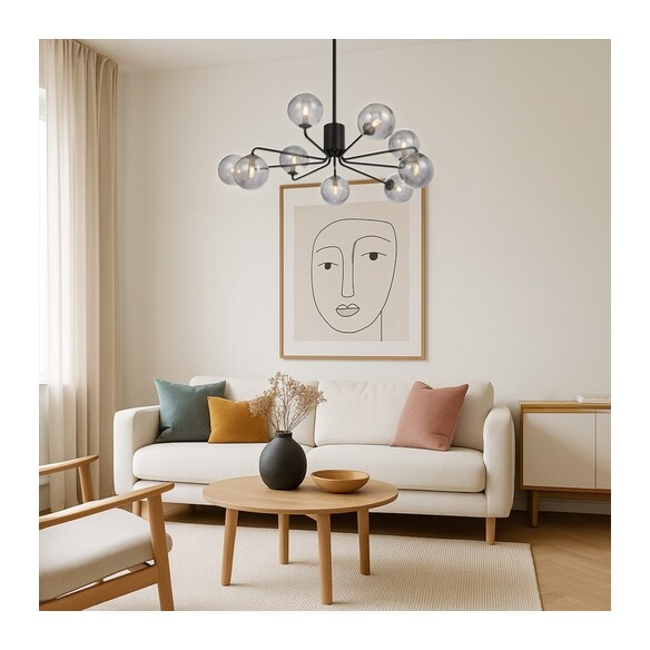 FELTON PE09BKOM - 9 Light Pendant Black - Opal FELTON PE09BKOM