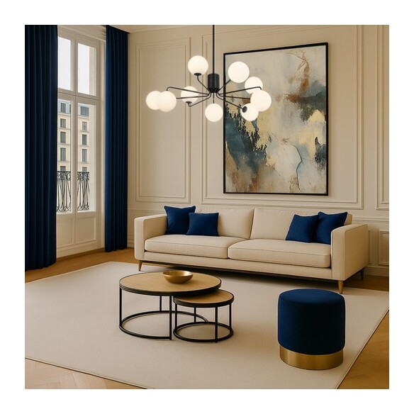 FELTON PE09BKOM - 9 Light Pendant Black - Opal FELTON PE09BKOM
