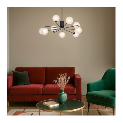 FELTON PE09BKOM - 9 Light Pendant Black - Opal FELTON PE09BKOM