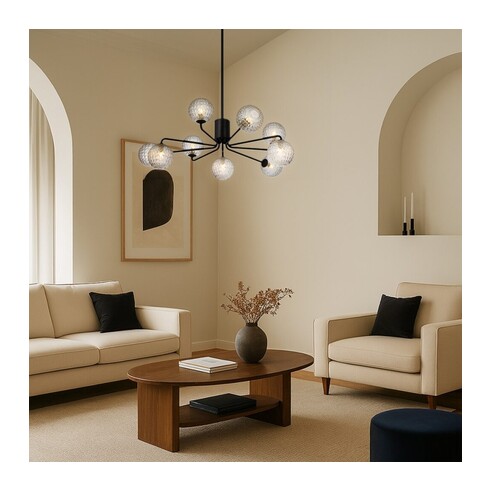 FELTON PE09BKOM - 9 Light Pendant Black - Opal FELTON PE09BKOM