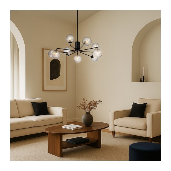 FELTON PE09BKOM - 9 Light Pendant Black - Opal FELTON PE09BKOM