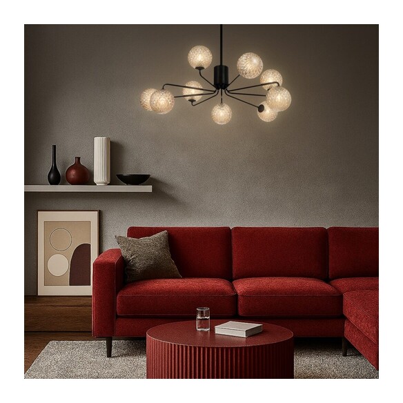 FELTON PE09BKOM - 9 Light Pendant Black - Opal FELTON PE09BKOM