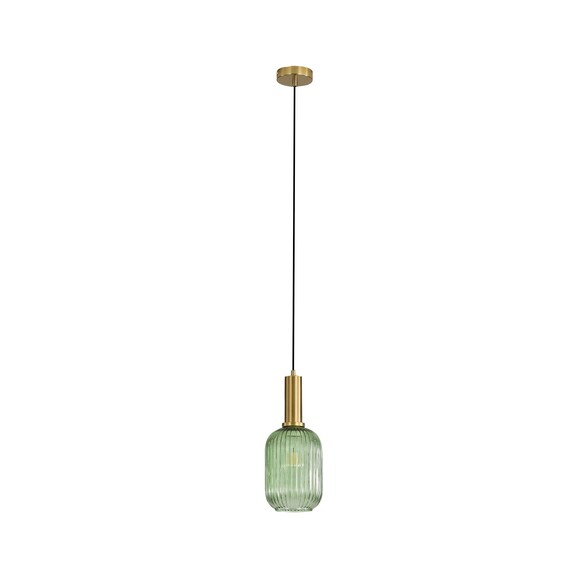 OL63751/13GN - LUXE.130 Single Black and Satin Brass with Ribbed Green Glass E27 Pendant