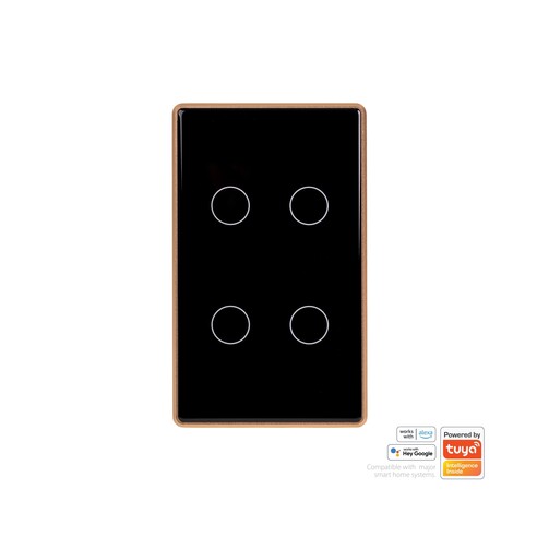 HV9220-4 - Wifi 4 Gang Black with Gold Trim Wall HV9220-4