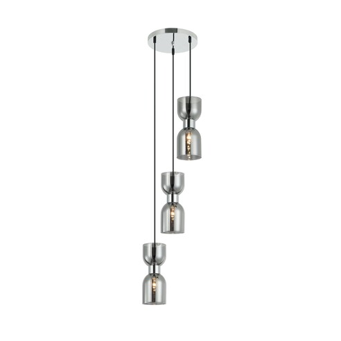 Interior Mirror Finish Smokey Black / Opal Glass Ellipse Multiple Round Base Pendant Lights