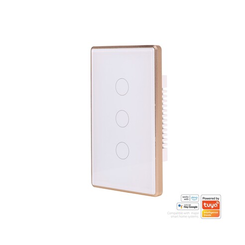 HV9120-3 - Wifi 3 Gang White with Gold Trim Wall HV9120-3