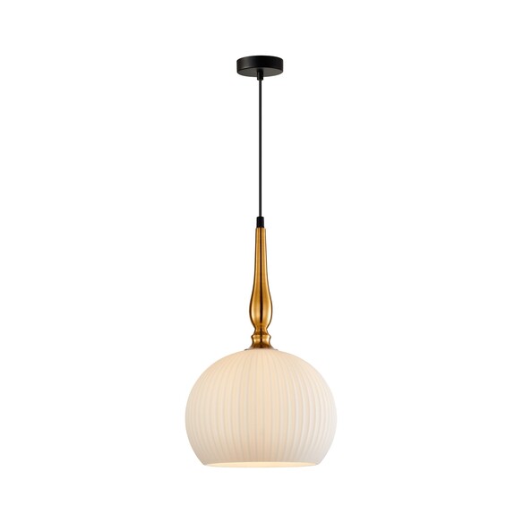 CALIZ3 - CALIZ Interior Frosted Wine Glass Ribbed with Brass / Black Pendant Lights