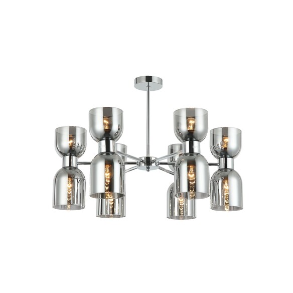 CLESSIDRA4 - CLESSIDRA Interior Mirror Finish Smokey Black / Opal Glass Ellipse x12 Round Base Pendant Lights