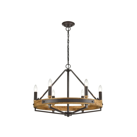 FUNALE1 - FUNALE Interior Candelabra Natural Wood / Oak Wood 6-Light Pendant Lights