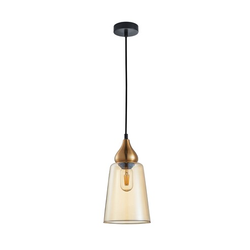 JEREZ1 - JEREZ Modern Bronze Amber / Smokey Black Ellipse Glass Flat Top Pendant Lights