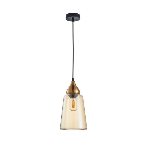 JEREZ1 - JEREZ Modern Bronze Amber / Smokey Black Ellipse Glass Flat Top Pendant Lights