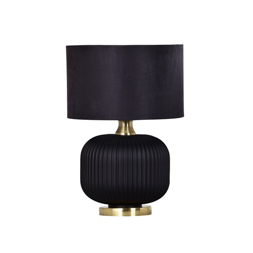 LUSSO-T1 - LUSSO Interior Black Drum Shade Ceramic Base with Antique Brass Highlight Table Lamps - Off Switch Not Suitable Fo...