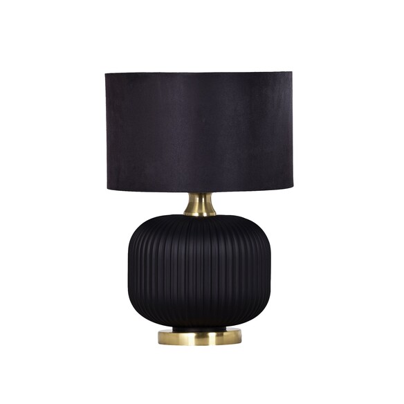 LUSSO-T2 - LUSSO Interior Black Drum Shade Ceramic Base with Antique Brass Highlight Table Lamps - Off Switch Not Suitable Fo...